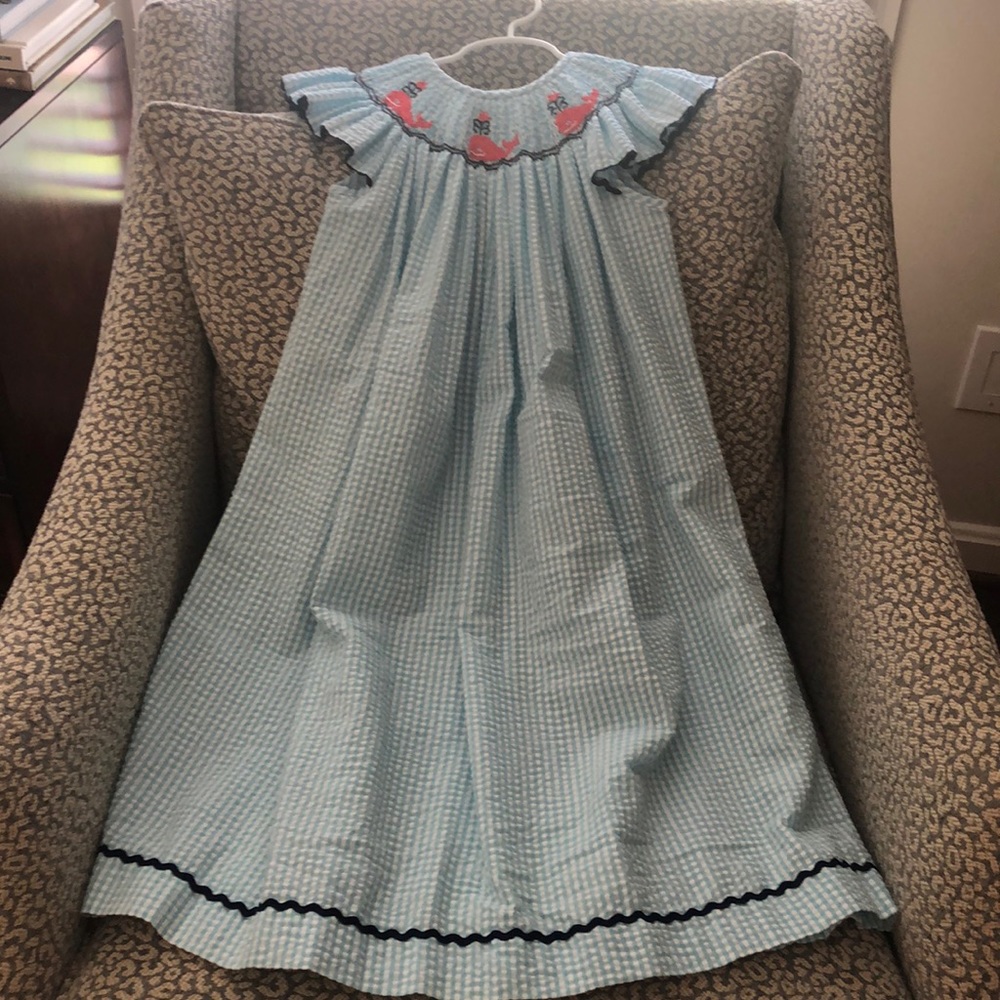 Blue Ruffled Smocked Sundress with Flutter Sleeves
